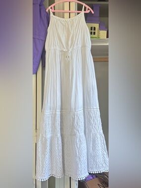 Cat & Jack White Eyelet Tiered Maxi Dress with Tie sz7/8 plus